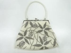 アンティーク　ビーズ花模様バッグ